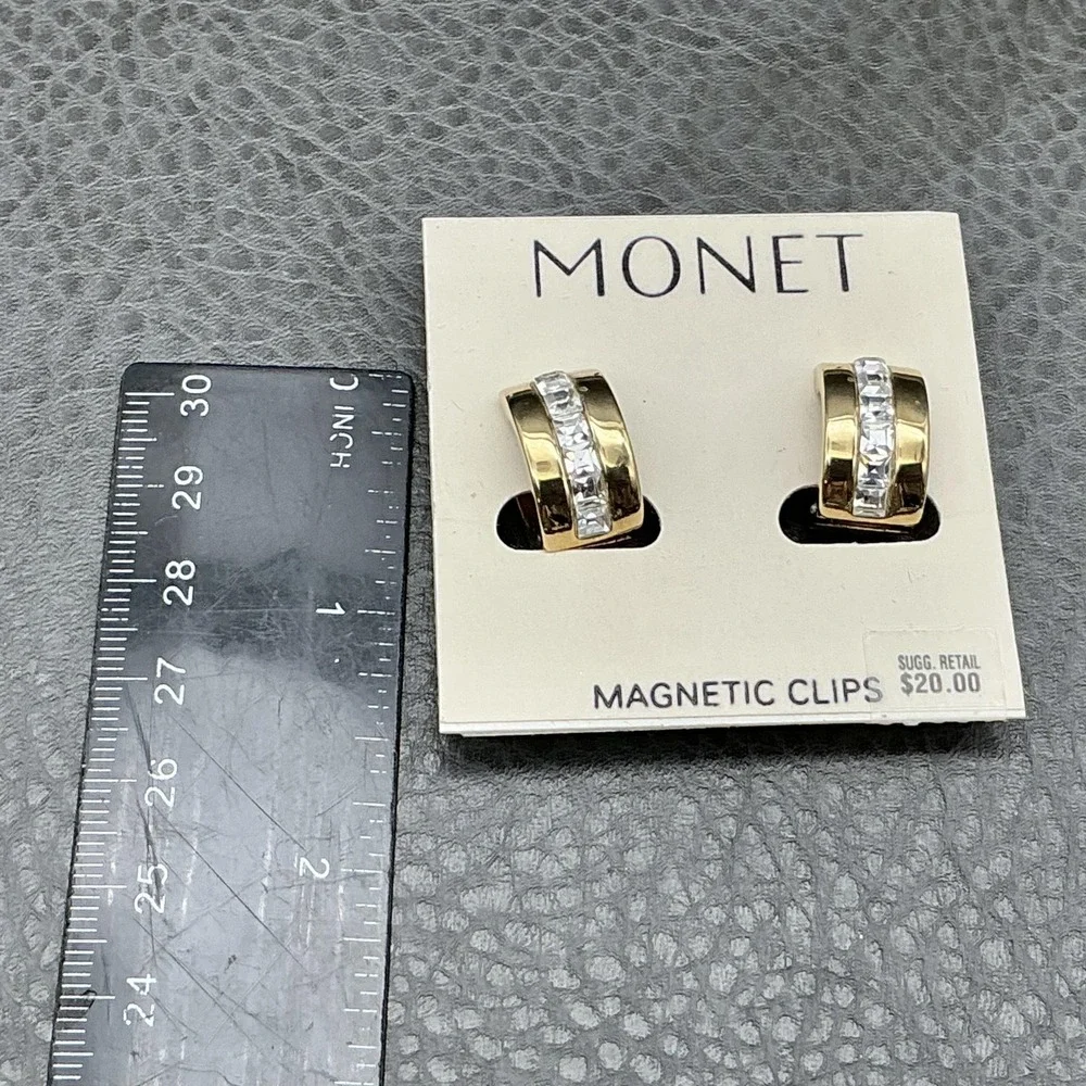 Monet Earrings Gold Tone Crystal Huggie Hoop Womens Magnetic‎ Fashion Jewelry